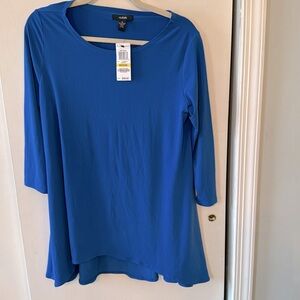 NWT Alfani Blue Asymmetrical Tunic 3/4 Sleeve Top Size M